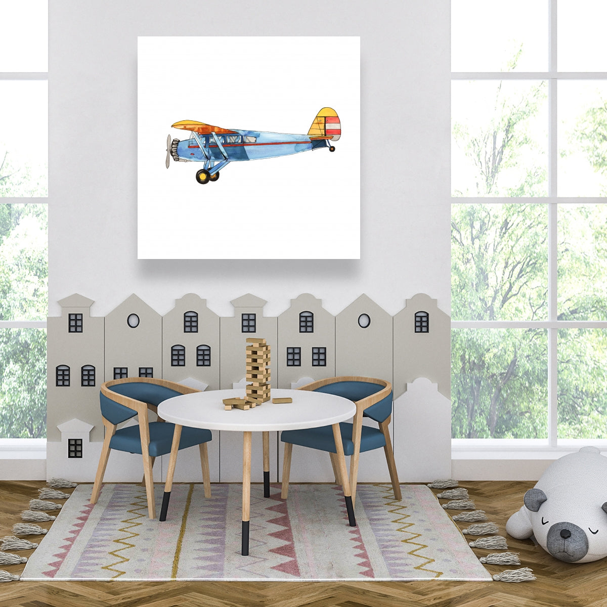 Small Blue Plane Canvas - Bedroom Decor | Aviation Art