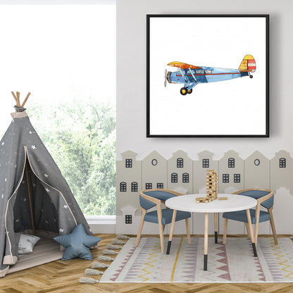Toile encadrée Petit avion bleu | Décoration de chambre aviation
