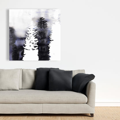 Toile de chambre bleue – Silhouettes d'arbres, décoration murale