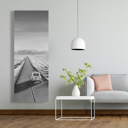 Car on the Road Canvas - Gray Mountains Wall Art Decor