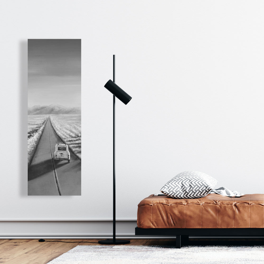 Car on the Road Canvas - Gray Mountains Wall Art Decor