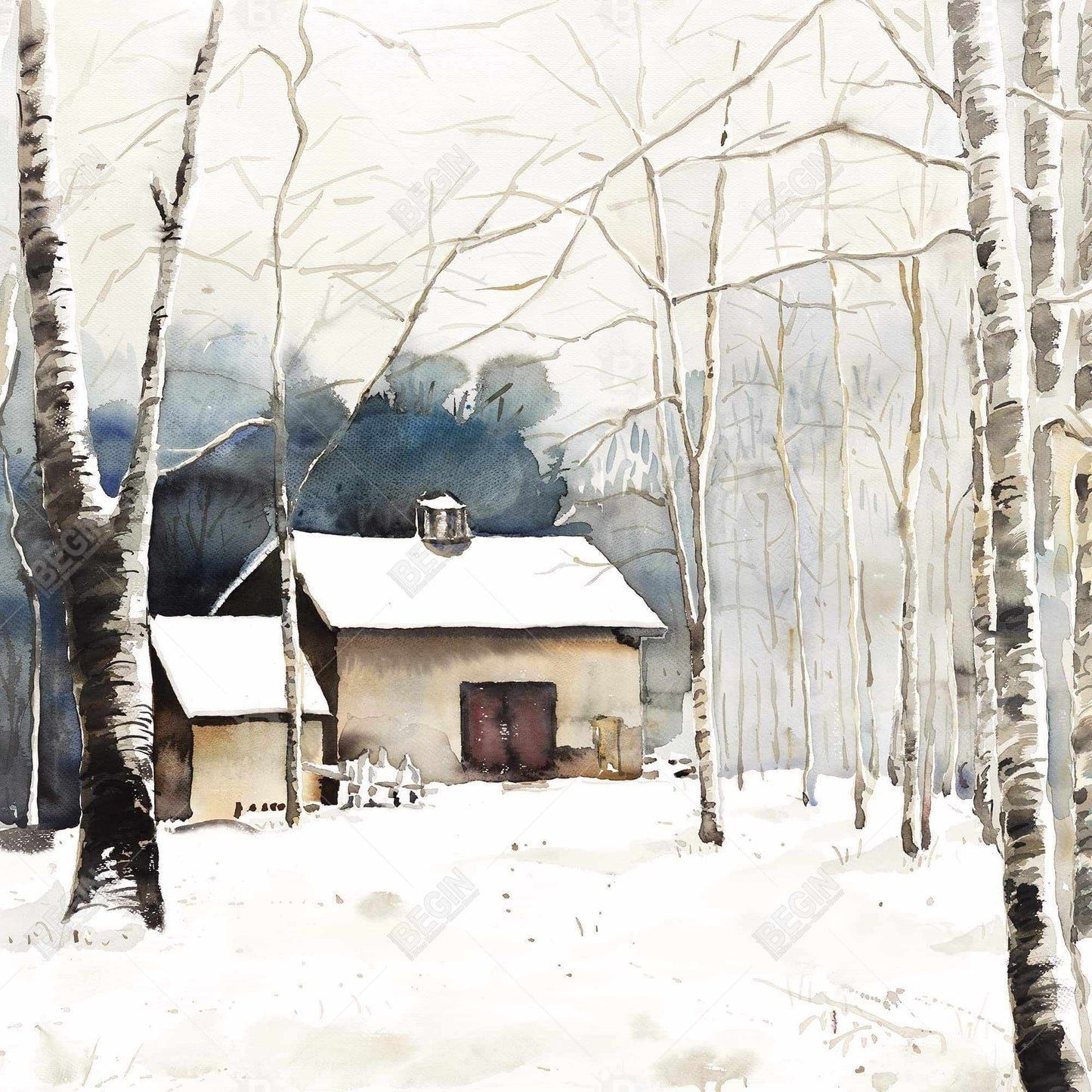 Small Winter Barn Canvas - Landscapes Trees Bedroom Decor
