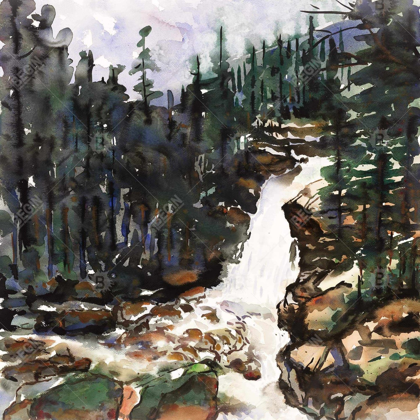 Toile encadrée « Paysages bruns de salle de bain » – Décor des chutes de l'Alberta