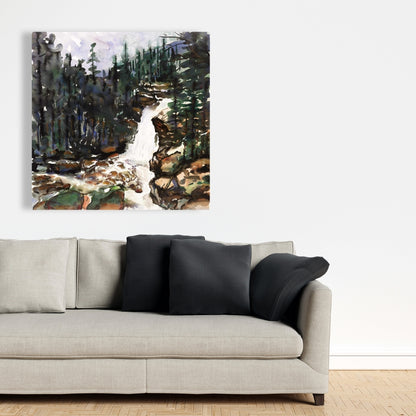 Falls of Alberta Trees Brown Rustic Canvas - Home Decor Art