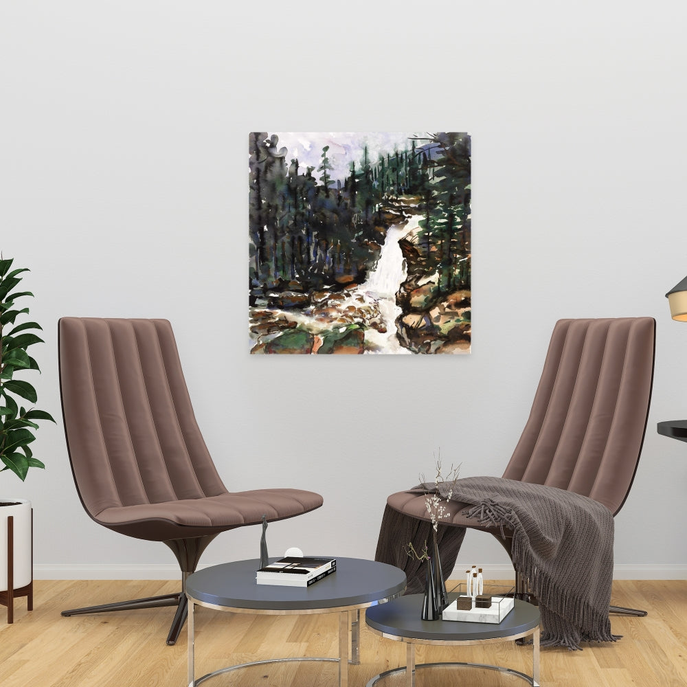 Falls of Alberta Trees Brown Rustic Canvas - Home Decor Art