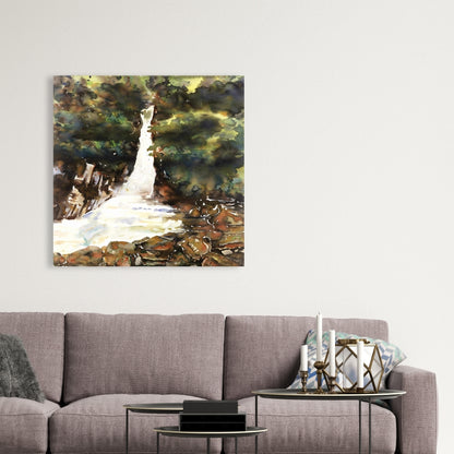 Watercolor Waterfalls Canvas - Illustrative Trees Home Decor