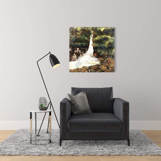 Watercolor Waterfalls Canvas - Illustrative Trees Home Decor