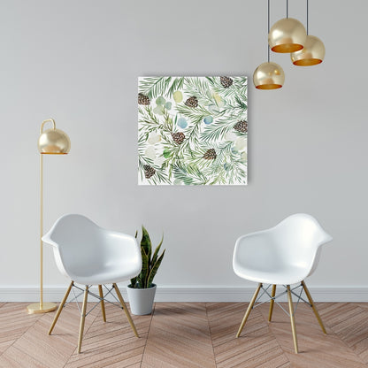 White Minimalist Pine Cone Pattern Canvas - Living Room Decor
