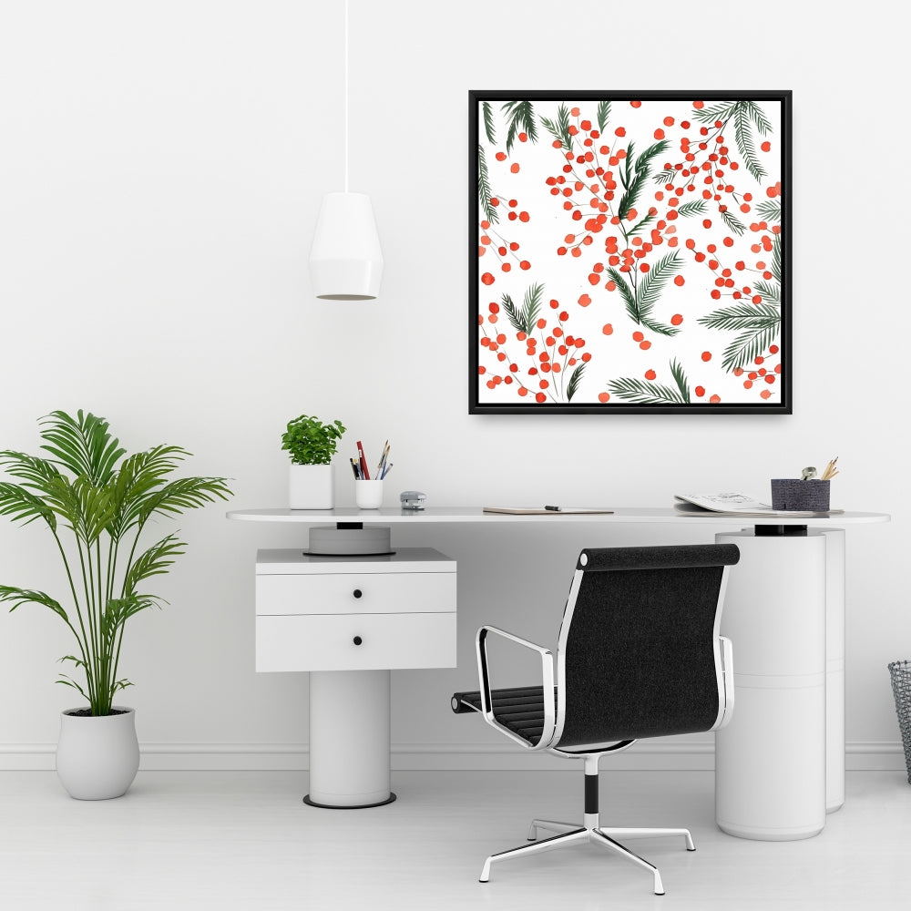 Mistletoe Leaf Pattern Framed Canvas - Holiday Home Decor