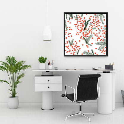 Mistletoe Leaf Pattern Framed Canvas - Holiday Home Decor