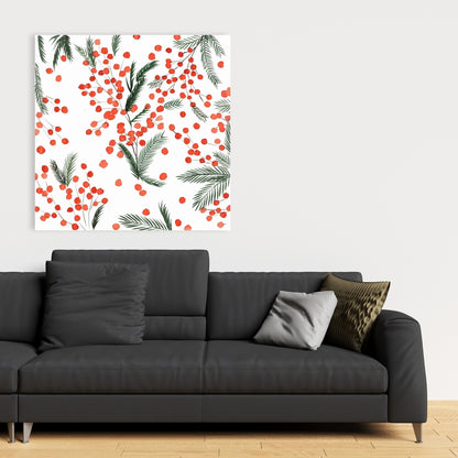 Mistletoe Leaf Minimalist Canvas | White Living Room Decor