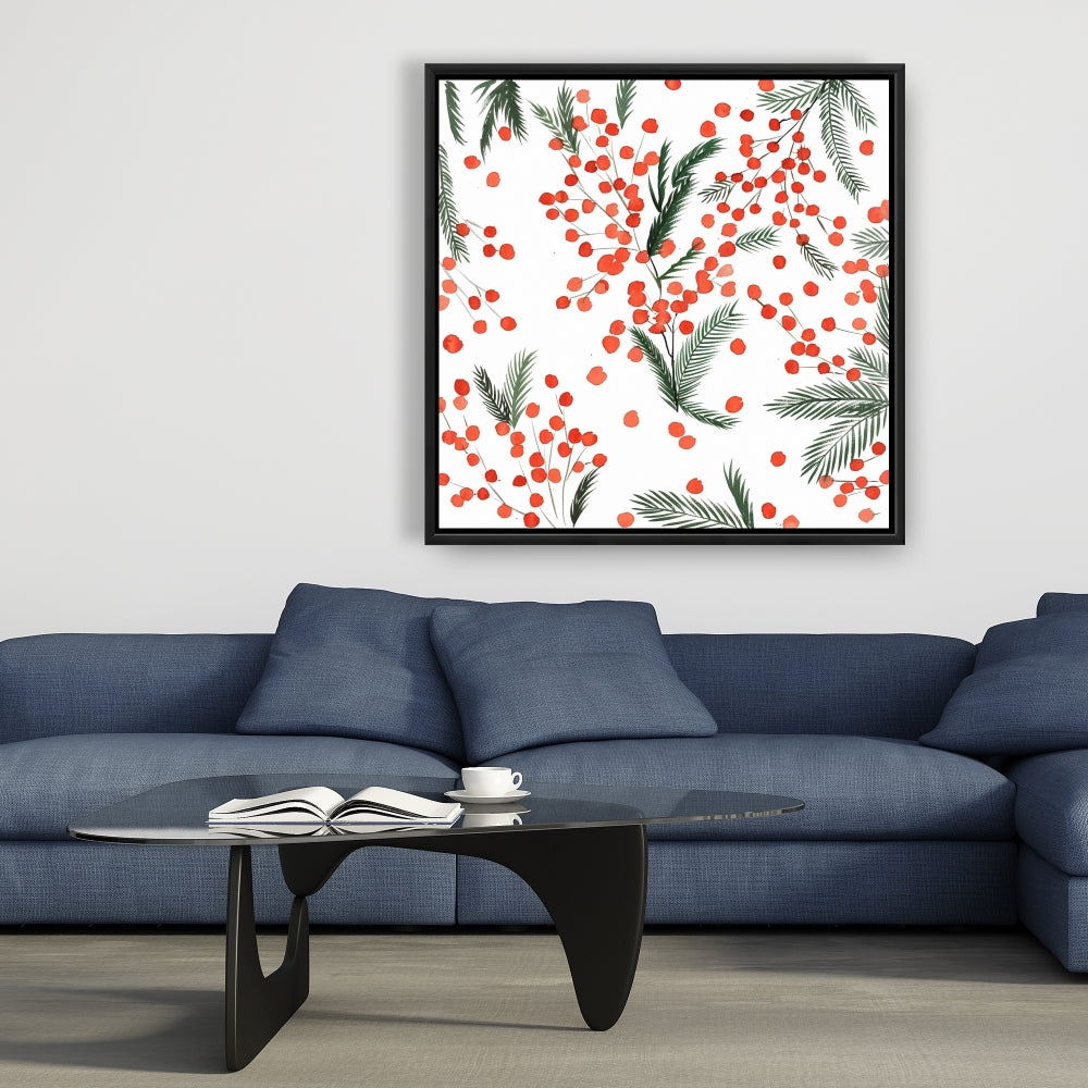 Mistletoe Leaf Pattern Framed Canvas - Holiday Home Decor