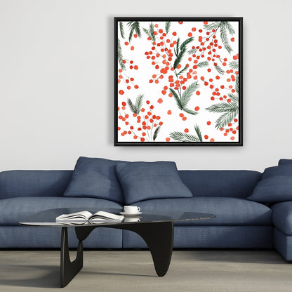 Mistletoe Leaf Pattern Framed Canvas - Holiday Home Decor