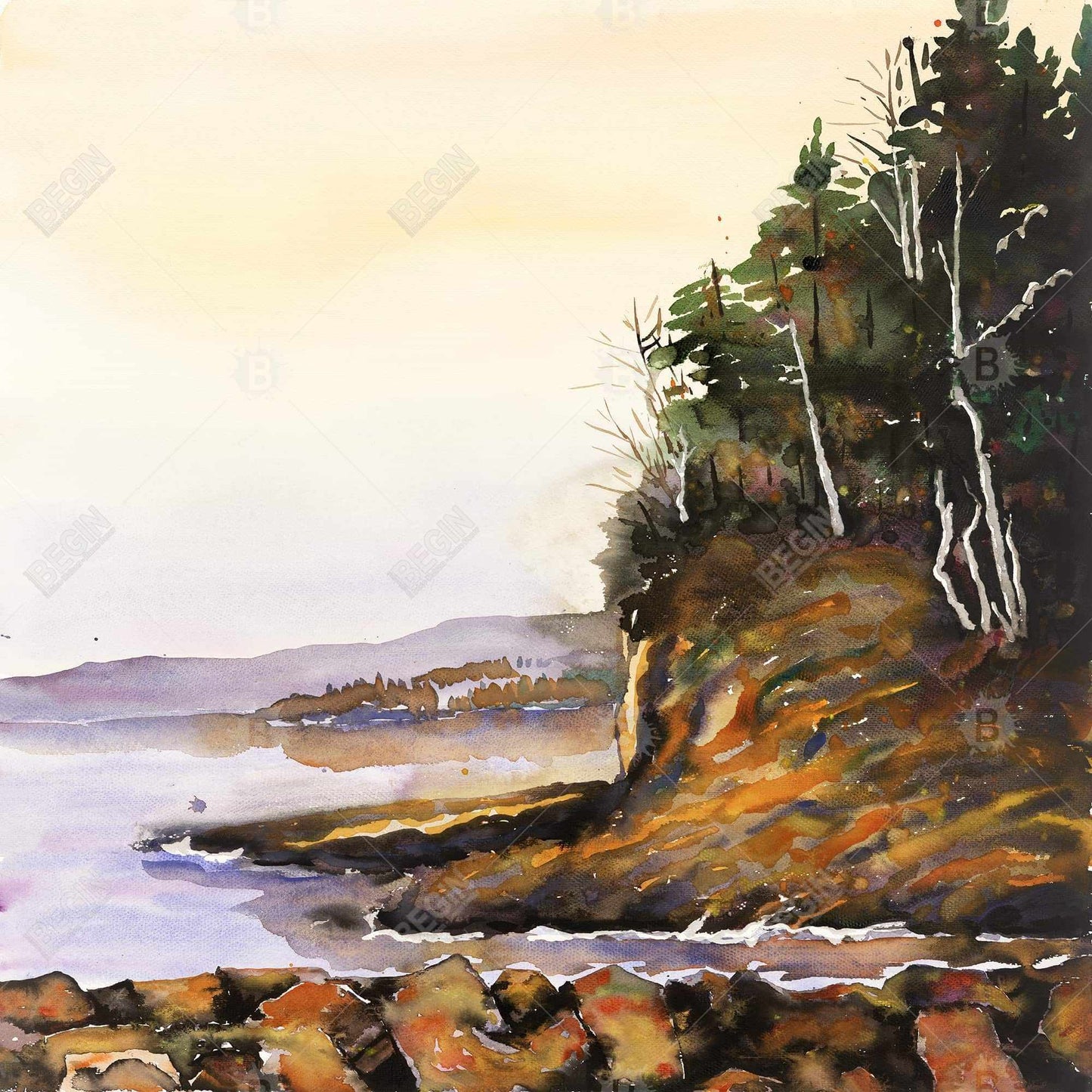 Toile encadrée verte représentant un lac paisible et des arbres | Décoration d'intérieur