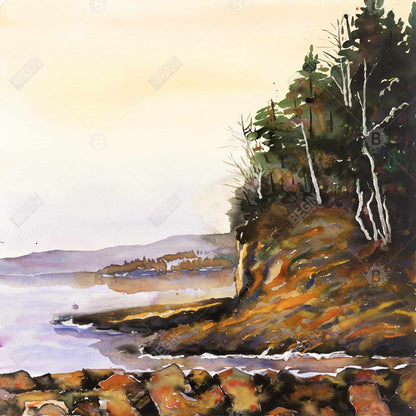 Toile encadrée verte représentant un lac paisible et des arbres | Décoration d'intérieur