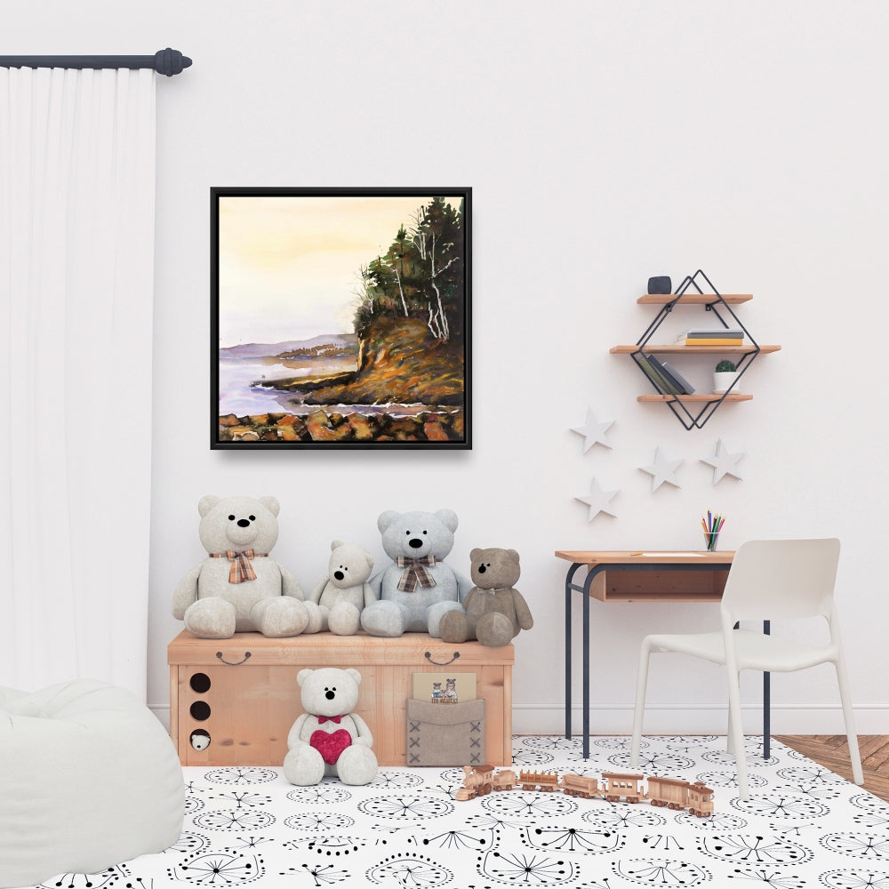 Toile encadrée verte représentant un lac paisible et des arbres | Décoration d'intérieur