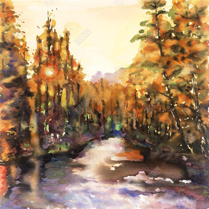 Toile encadrée Merced River | Décoration de chambre à coucher avec arbres jaunes