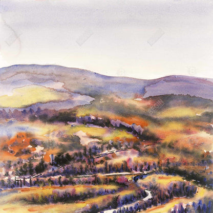 Purple Bedroom Canvas - Beautiful Hills Illustration Decor