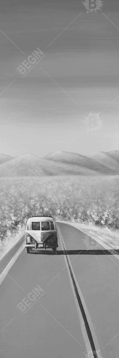 Voiture sur la route – Toile monochrome de montagne | Décoration d'intérieur