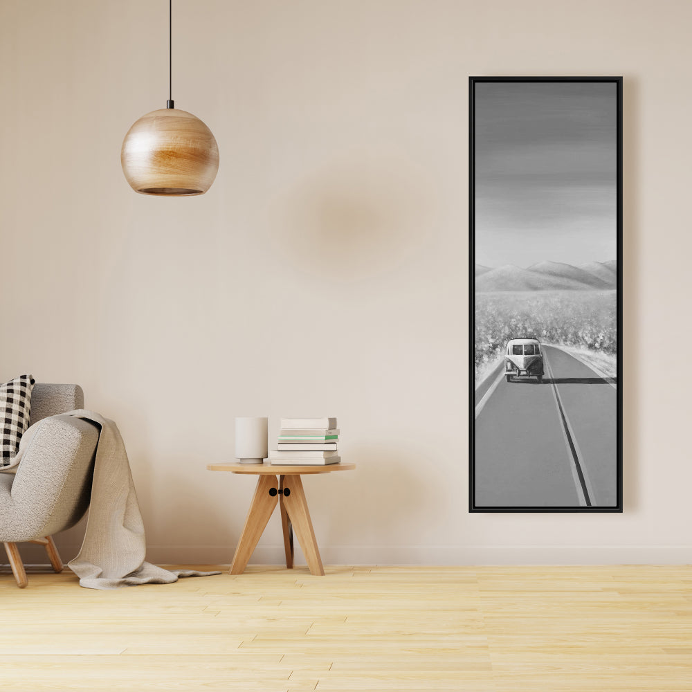 Voiture sur la route – Toile monochrome de montagne | Décoration d'intérieur