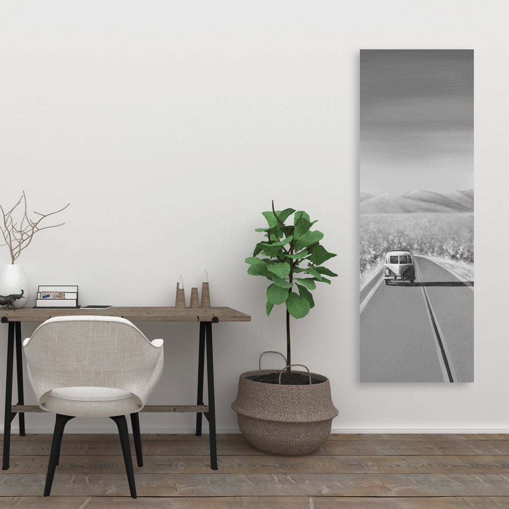 Car on the Road Canvas - Mountains Bedroom Decor | White Art