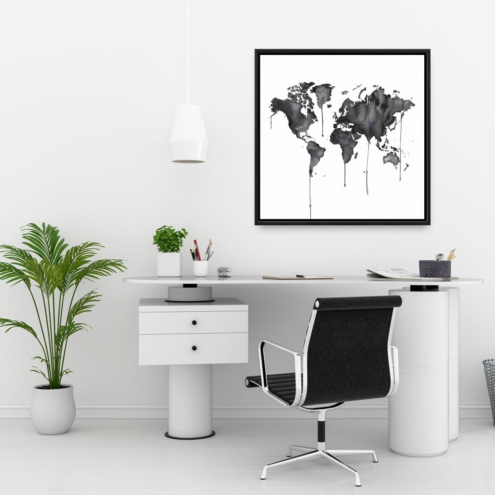 Watercolor World Map Canvas | Blue Framed Home Decor Art