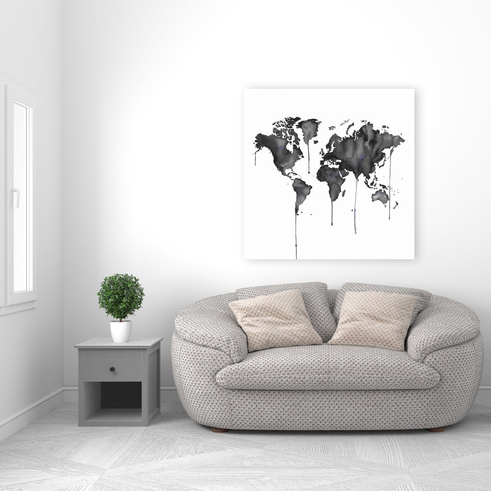Watercolor World Map Canvas - Minimalist Blue Home Decor