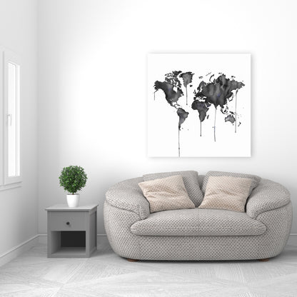 Watercolor World Map Canvas - Minimalist Blue Home Decor