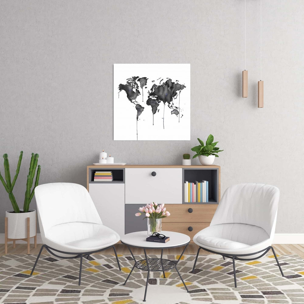 Watercolor World Map Canvas - Minimalist Blue Home Decor