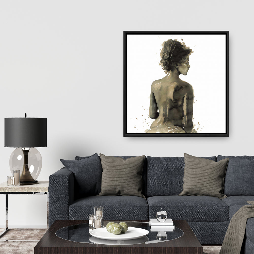 Woman's Back in Sepia | Brown Framed Canvas | Bedroom Decor