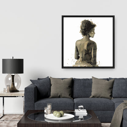 Woman's Back in Sepia | Brown Framed Canvas | Bedroom Decor