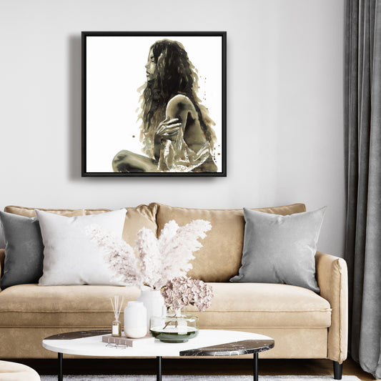 Toile encadrée « Femme en sépia » | Décoration figurative pour chambre à coucher