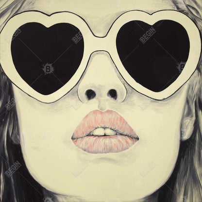 Pink Figurative Beauty Canvas - Young Lady with Glasses Decor