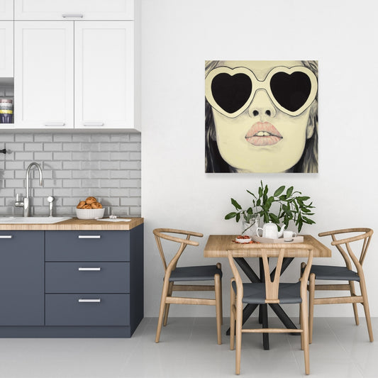Pink Figurative Beauty Canvas - Young Lady with Glasses Decor