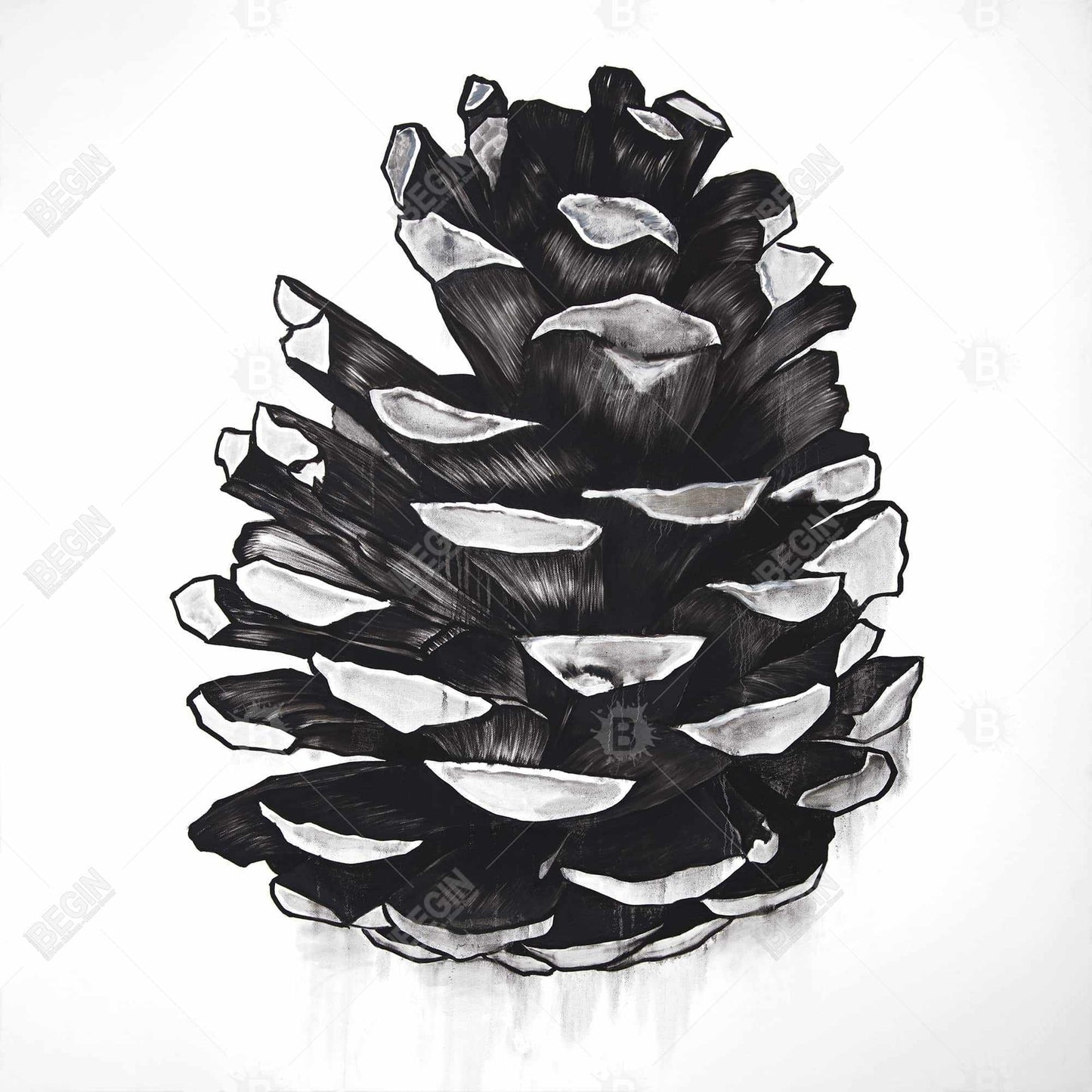 Toile botanique avec pomme de pin | Décoration murale encadrée grise