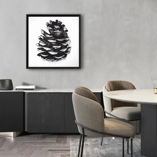 Botanical Pine Cone Canvas | Gray Framed Wall Art Decor