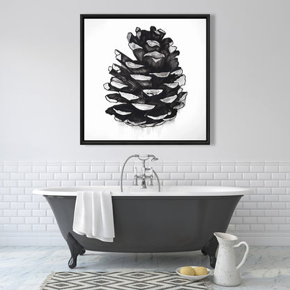 Toile botanique avec pomme de pin | Décoration murale encadrée grise