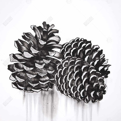 Nature morte rustique sur toile – Trois pommes de pin | Décoration de chambre