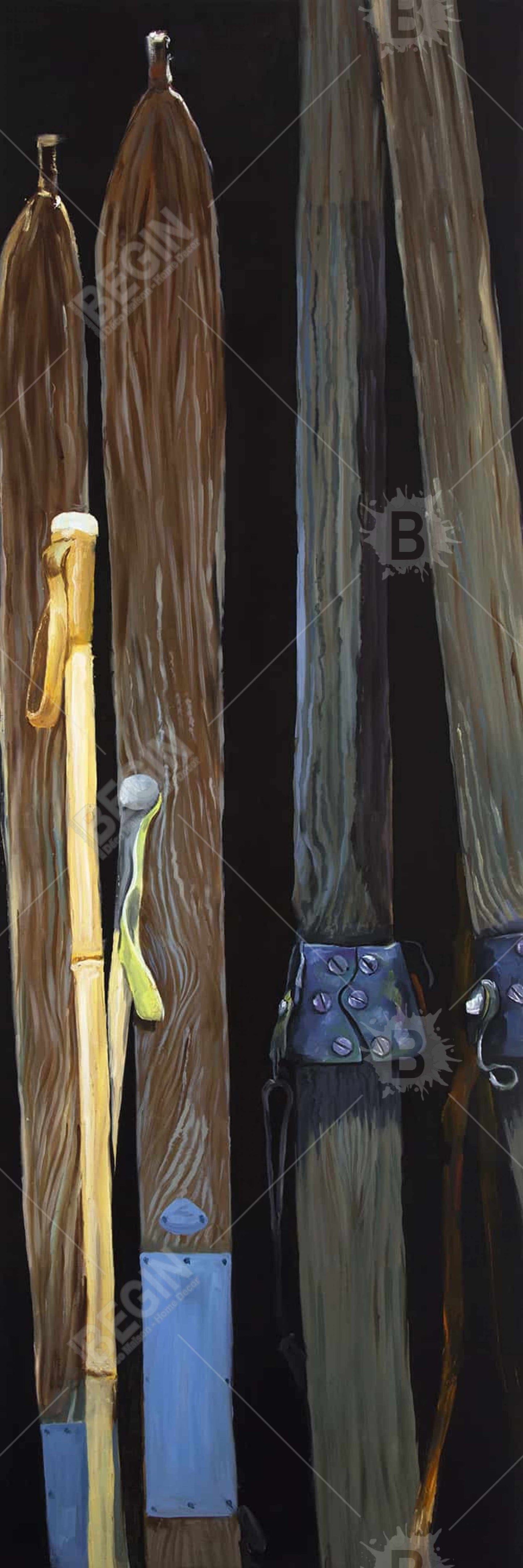 Old Skis Rustic Sports Canvas | Home Decor Framed Art