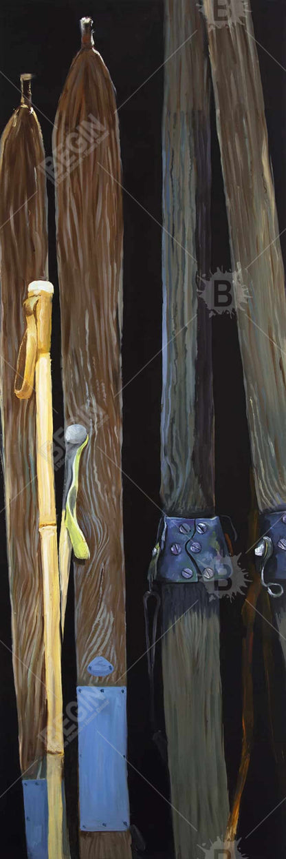 Old Skis Rustic Sports Canvas | Home Decor Framed Art