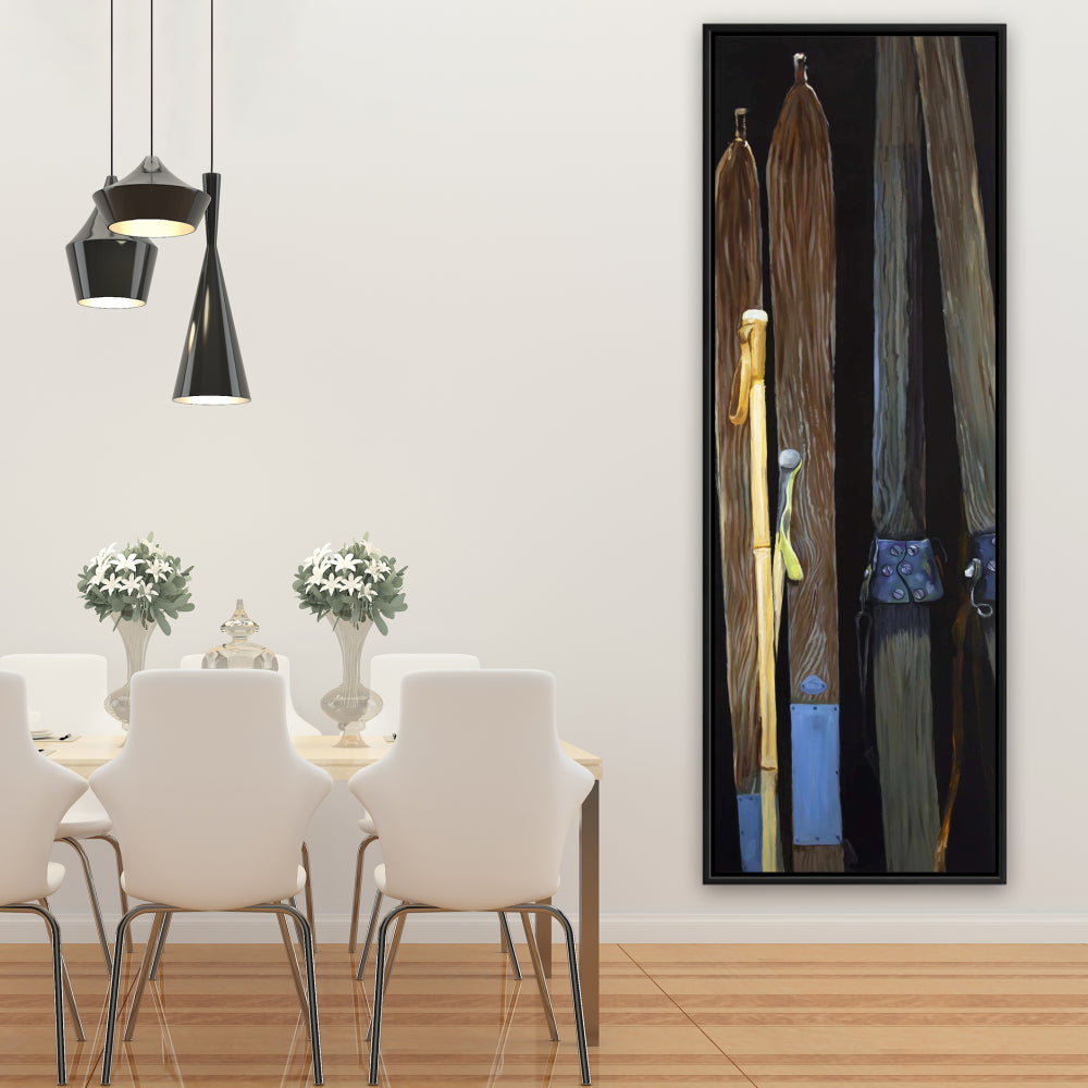 Old Skis Rustic Sports Canvas | Home Decor Framed Art
