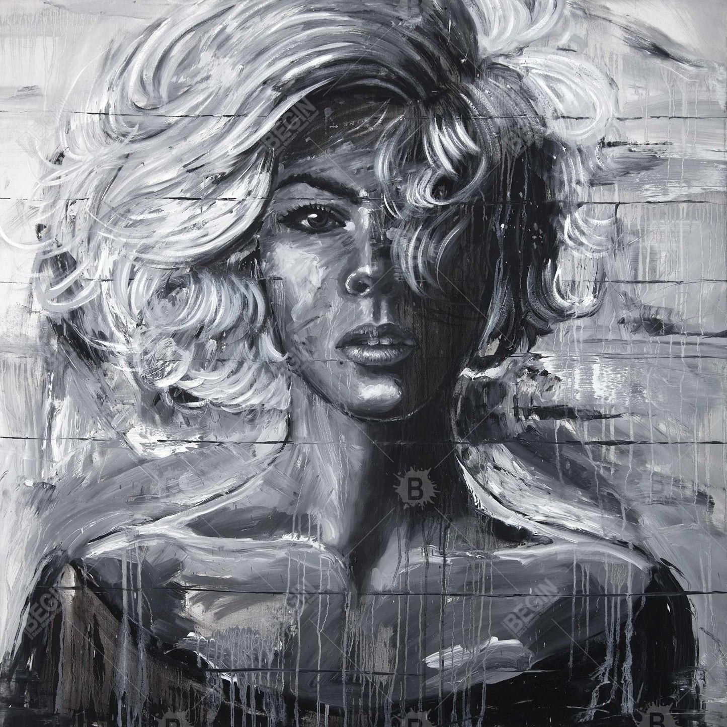 Toile « Femme douce » | Cadre industriel blanc pour chambre à coucher