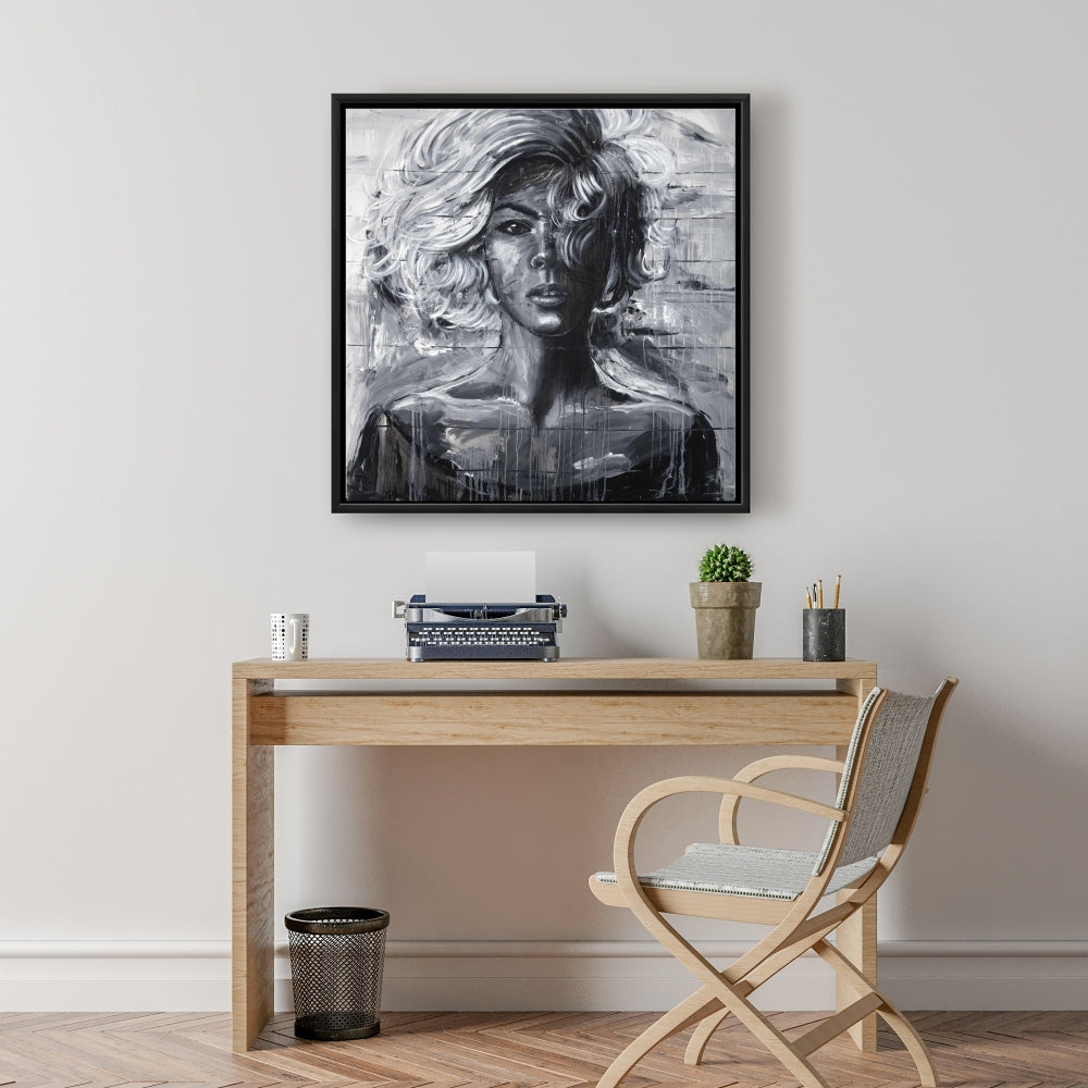 Toile « Femme douce » | Cadre industriel blanc pour chambre à coucher