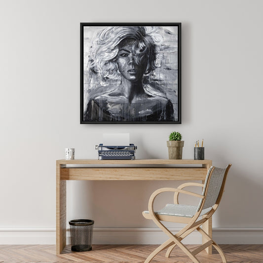 Toile « Femme douce » | Cadre industriel blanc pour chambre à coucher