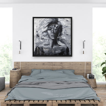 Toile « Femme douce » | Cadre industriel blanc pour chambre à coucher