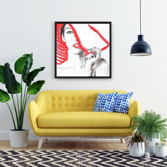 Toile encadrée – Femme au grand chapeau | Décoration d'intérieur