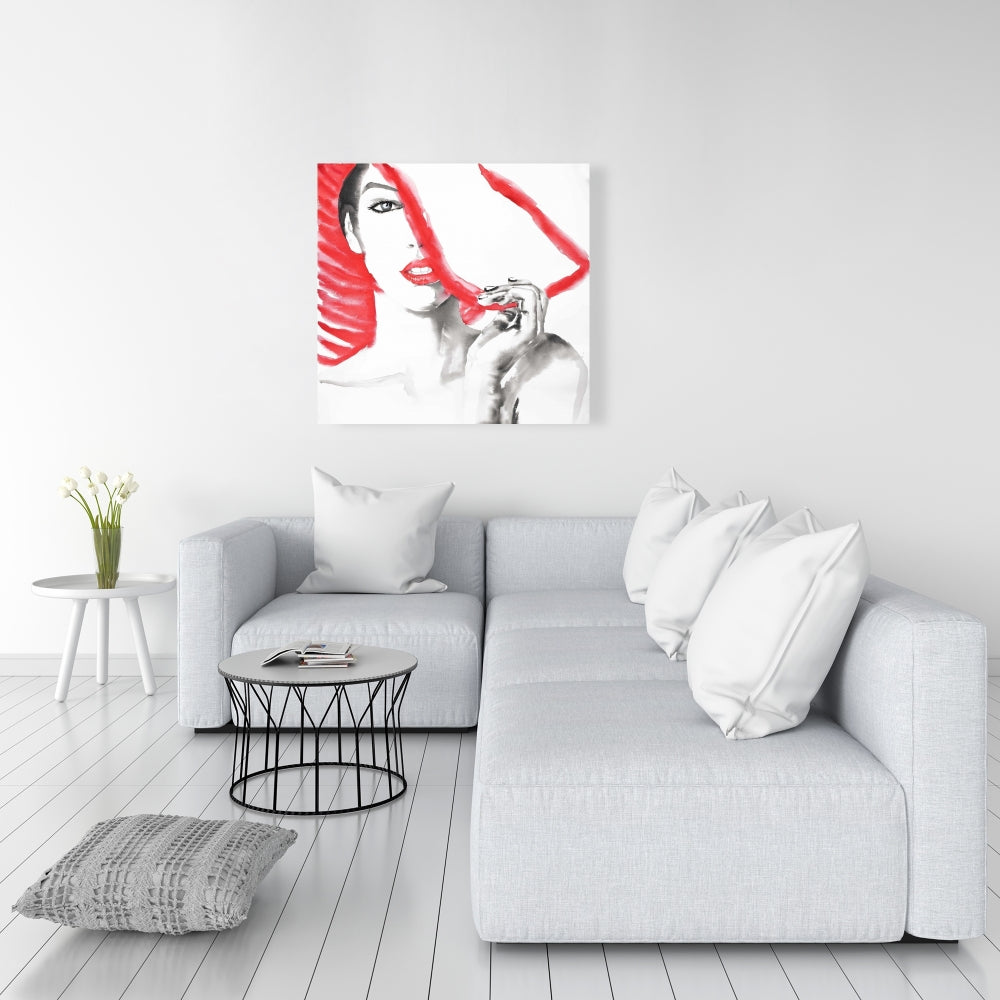Toile illustrative blanche – Femme au grand chapeau | Décoration d'intérieur