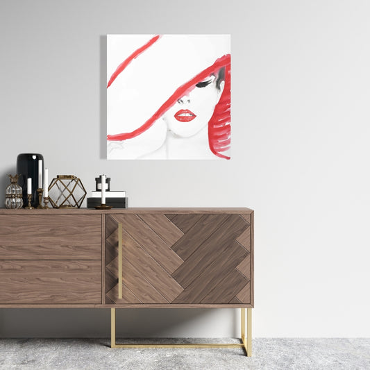 Woman with Summer Hat Canvas | White Beauty Wall Art Decor