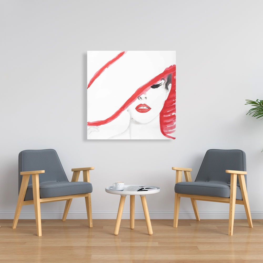 Woman with Summer Hat Canvas | White Beauty Wall Art Decor