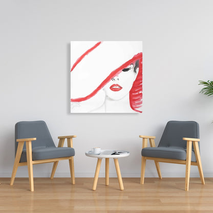 Woman with Summer Hat Canvas | White Beauty Wall Art Decor